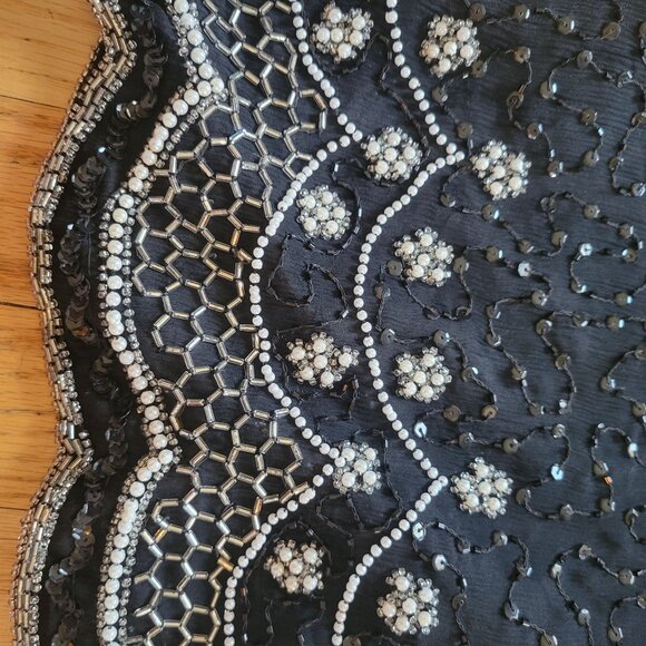 Vintage Lawrence Kazar Beaded & Sequined Black Silk Blouse With Silver Embellish - Picture 6 of 8